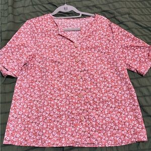 SHEIN Pink Floral Button-Up Blouse